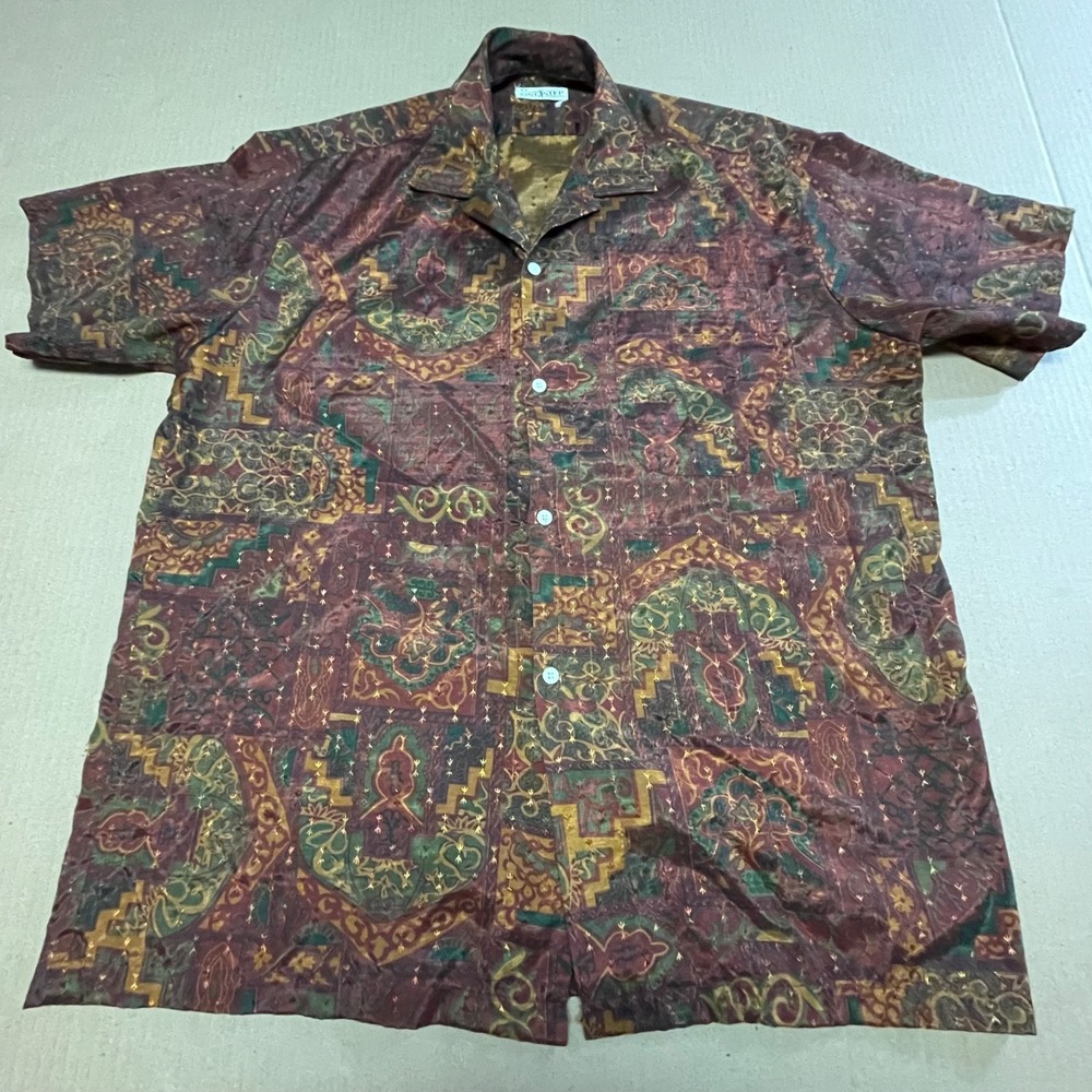 Vintage One Step Golf Men's Short Sleeve Geometric Button Up Shirt Size Large